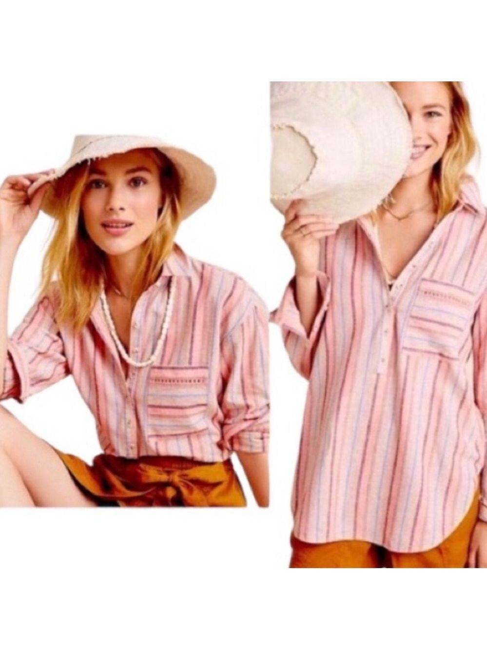 Anthro Linen Blend Lida Pull Over Shirt Size Medium